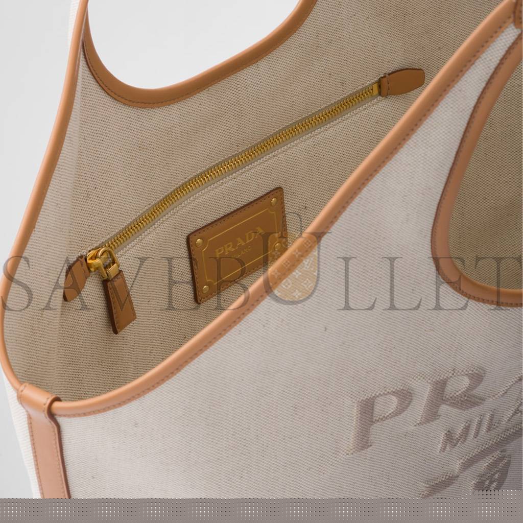 Pra*a large linen blend and leather tote bag 1bg472  (37*30*13cm)